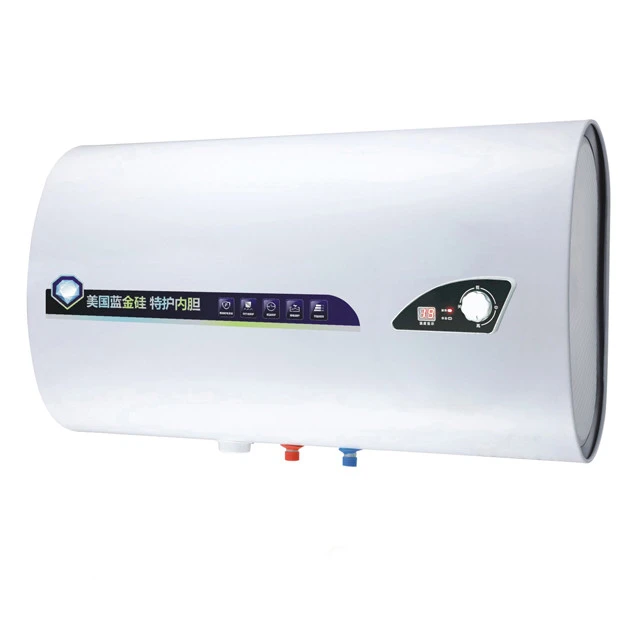 dual elements 50 liters horizontal steel shell bathroom electric water heater with safety valve