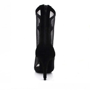 Ebay hot selling sheep leather Black with US Mesh 4-12 High Heel 8.5cm Comfortable Women Latin Salsa Dance Shoes evkoo-510