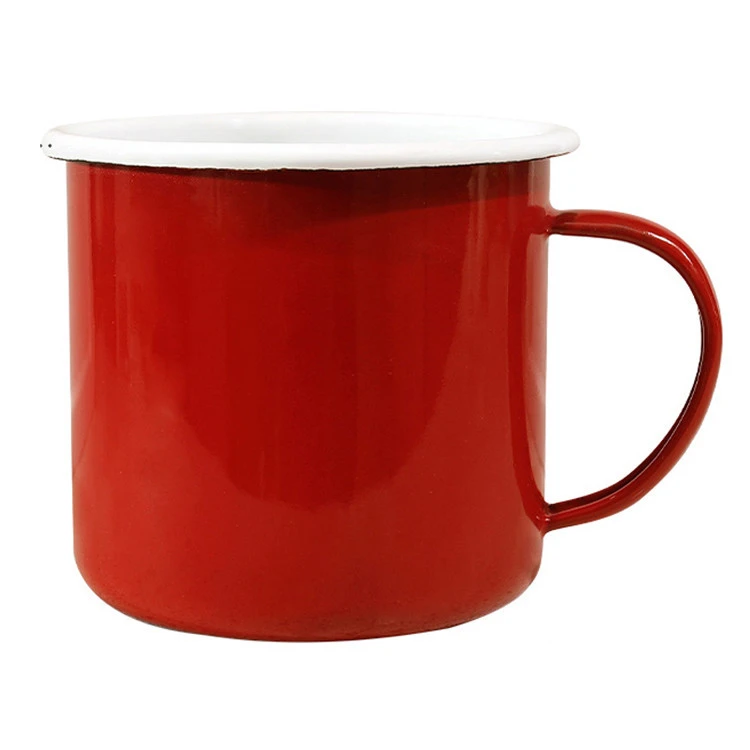 enamelware manufacturing printed metal mug with colored and decal
