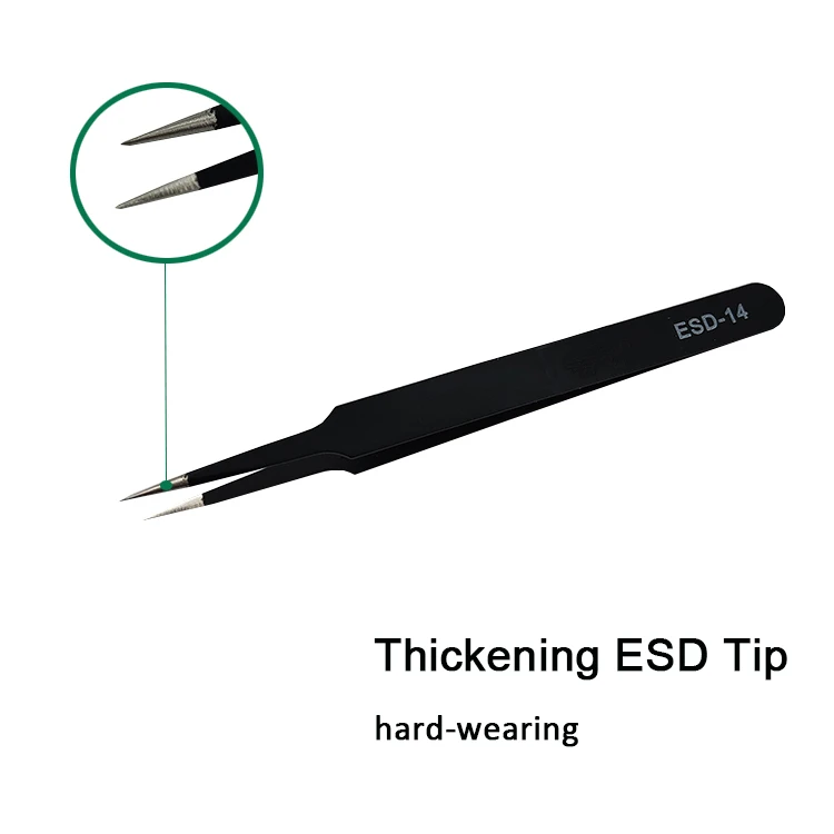 ESD-14 121mm ESD Fine Points Non-magnetic Standard Anti-Static Stainless Steel Tweezers For Lab