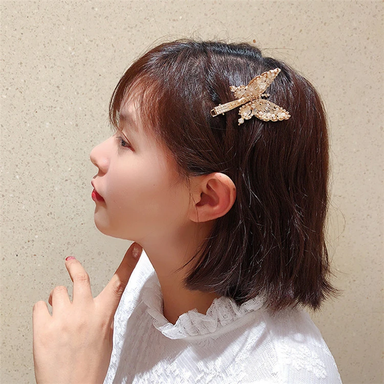 Europe and America Color Moving Butterfly Hairpin Women Shaking Pearl Clip Headdress