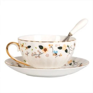 European  style ceramic bone china coffee cup saucer set  afternoon tea cup pull flower cup gift box