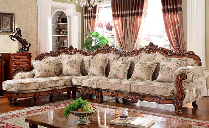 European style living room combination American fabric solid wood removable and washable corner sofa furniture