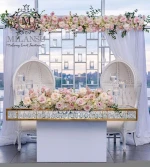 Event furniture chic glass top stainless steel rectangle crystal wedding banquet dining table