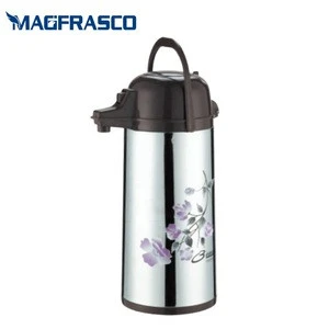 Factory Pump Dispenser  Glass Refill SS Stainless Steel Vacuum Flask AirPot with Custom Flower Design
