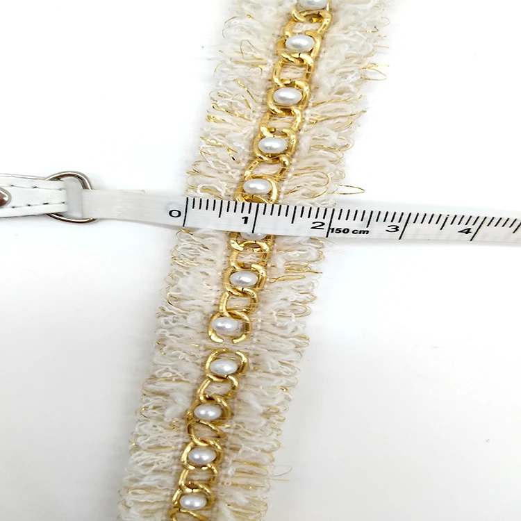 Fancy Chain Gold line and Beads Tassel Fringe 20mm Garment Decorative Tassel Trimming