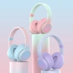 Fashion Gradient Color Cute Cat Claw Kids Gift Headphones Wireless Gaming RGB Lighting Hifi 6D Sound Over-Ear Bluetooth Headsets