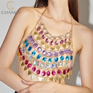 Fashion Hawaii Style Sexy Body Jewelry Handmade Colorful Gemstone Body Chain