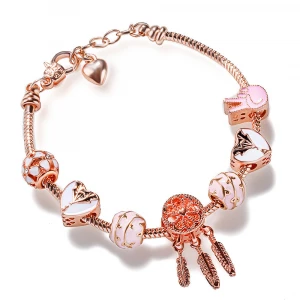 Fashion Jewelry DIY Tassel Bracelet Popular Rose Gold Hollow Out Bead Bracelet With Romantic Zircon Petals