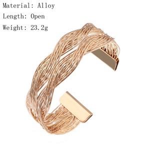 Fashion Jewelry Wholesale Alloy Gold Color Twisted Metal Rattan Women Wide Bracelet Bangles Adjustable