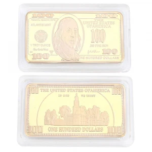 Fine Gold Modern Commemorative Coin Bullion Bar 100 Dollars Gift Home Ornaments 24K Gold-Plated Zinc Alloy Souvenir Coin
