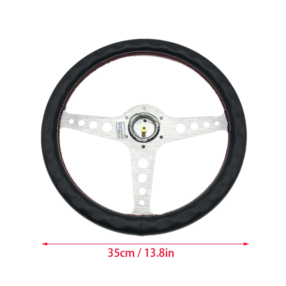 Flat Steering Wheel Leather Sport Steering Wheel Silver Frame With Horn Button