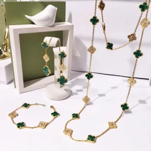 Four Leaf Clover Charms long Necklace bracelet earring jewelry sets