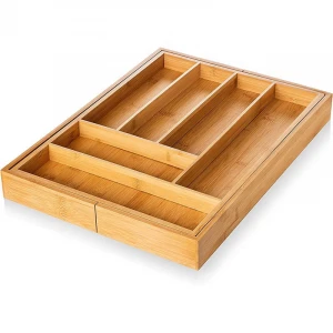 Free Sample 100% Bamboo Expandable Drawer Organizer, Premium Cutlery and Utensil Tray,Adjustable Kitchen Drawer Divider