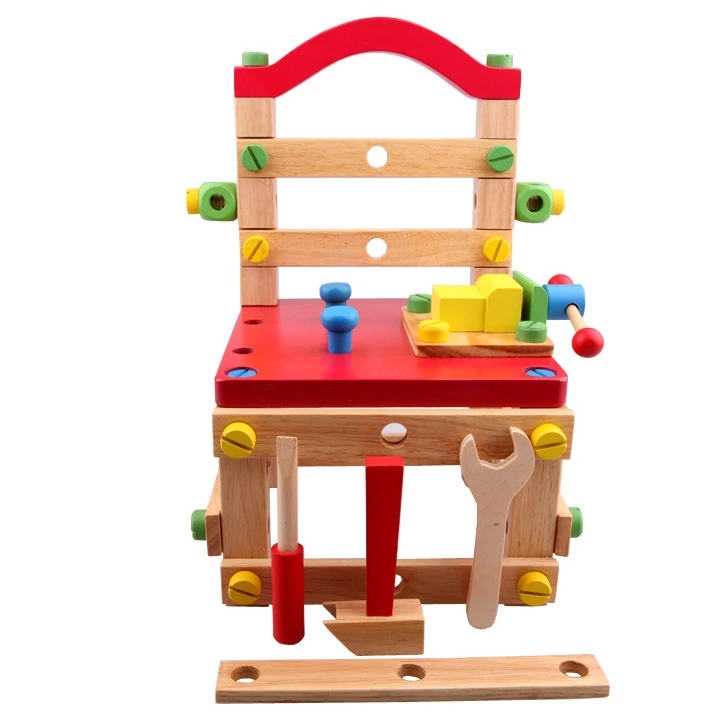 Funny childrens educational DIY assemble work chair wooden intelligence toys