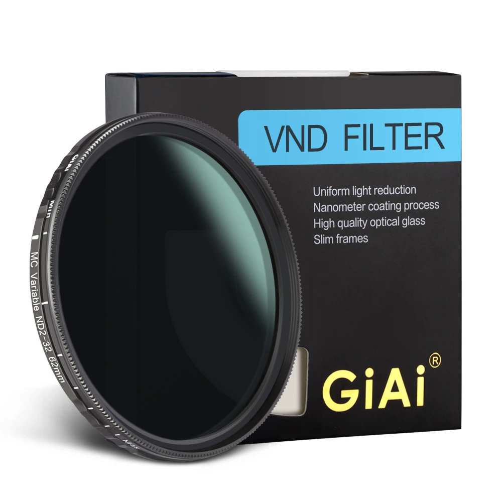 GiAi ND2-32 Variable Neutral Density Camera ND Filter 82mm 77mm 72mm 67mm 62mm 58mm 52mm