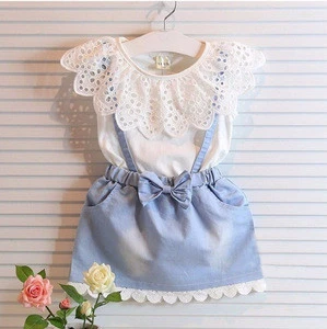 Girls Clothing Sets 2017 Summer New Kids Ladies Fashion Hollow Sleeveless Shirts + Bow Skirts Suits Clothes