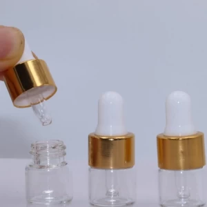 Glass Essential Oil Dropper Bottles Clear Mini 1ml/2ml/3ml Perfume Dropping Bottle Cosmetic Sample Vials with Gold Cap and White