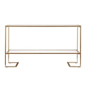 Gold metal frame space saving console table with two tiers mirrored of storage