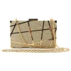 Gold pu leather evening clutch bag  metal hollow out Purse wedding party handbag