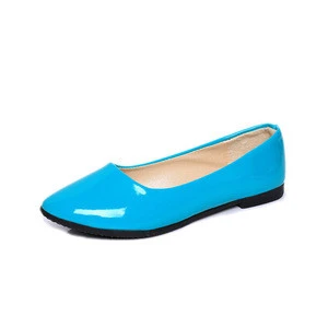 Good Price Lady Soft Comfortable Pu Blue Flat Loafer Ballerina Shoes