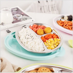 Good quality 304 stainless steel 3 Compartment Cute children food dining tray