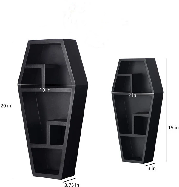Gothic Coffin Shape Spooky Home Decor Display Wood Shelf Storage for Tabletop or Wall Hanging