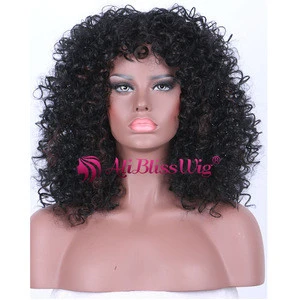 Heat Good 100% Modacrylic Fiber Hair Black Highlight Brown Short Curly Machine Made None Lace Full Synthetic Wig for Black Women