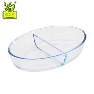 High Borosilicate Oven Safe Oval Baking Dishes &amp; Pans Glass Bakeware with Divider