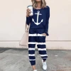 High Craft Wholesale Printing Color Cotton Long Sleeved Trousers 2 Piece Set Woman Casual Wear Suit