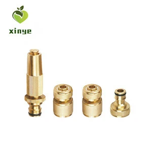 High Prime Quality 4pcs 4" Brass Adjustable Nozzle Set, Garden Water Connector with Brass Pipe Fittings