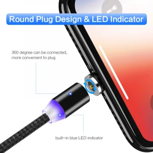 High quality 360 Rotation Magnetic Charging Cable Nylon Braided Fast Charger LED Magnet usb Cable for 1m 2m usb magnetico