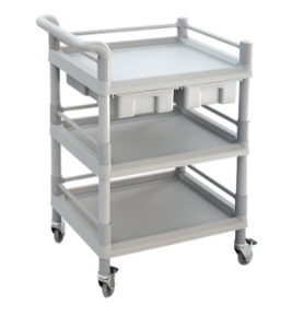 HIgh quality ABS Material 3 layers hospital trolley hospital cleaning with detachable double barrels