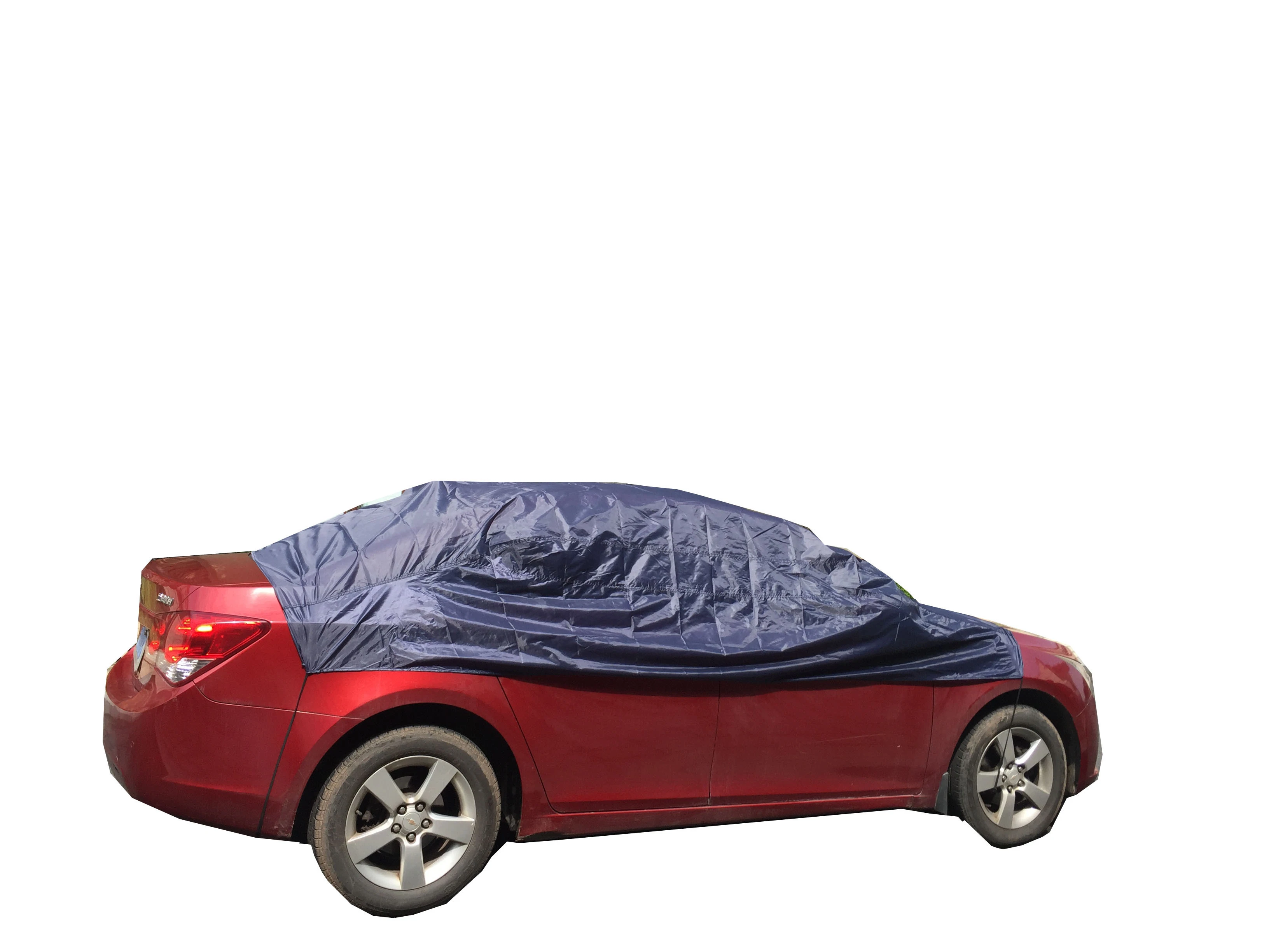 High quality half car cover waterproof fabric navy 0.28kgs 170T polyester PU coating