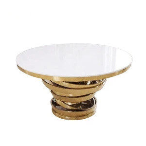 High quality wholesale wedding furniture stainless steel with round marble top wedding table hotel dining table Italian design