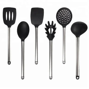 Hot products for united states 2018 black 7 piece silicone cooking utensils stainless steel kitchen utensil set