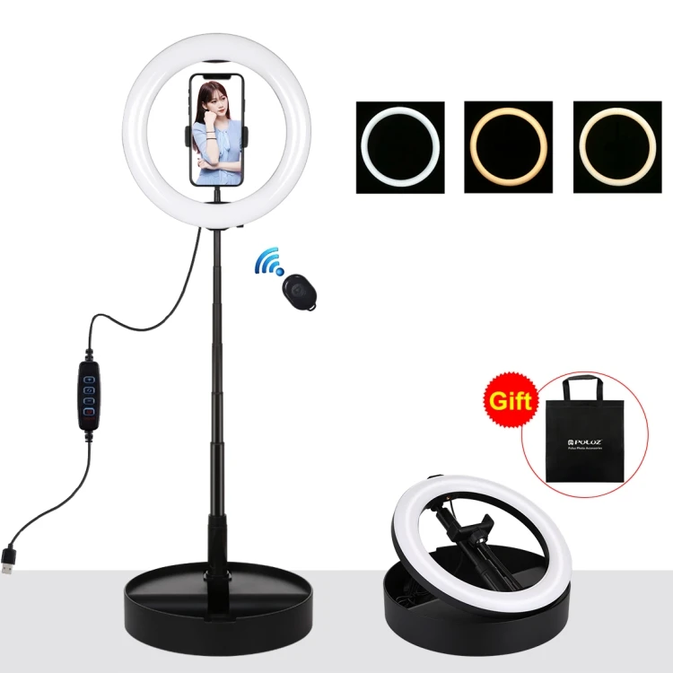 Hot PULUZ 10.2 inch Dimmable photography strobe video shooting crystal led studio Remote Shutter ring light with tripod stand