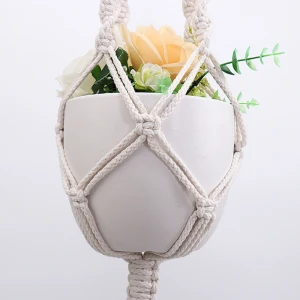 Hot sale Hand-made cotton and linen home decor macrame wall hanging basket pots fabric wall hanging