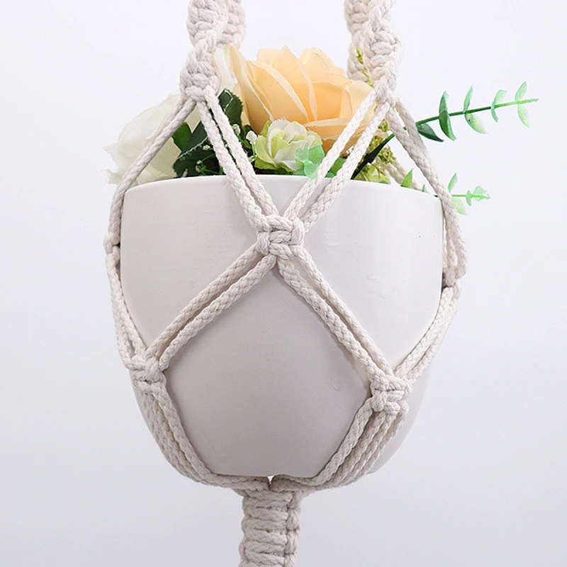 Hot sale Hand-made cotton and linen home decor macrame wall hanging basket pots fabric wall hanging