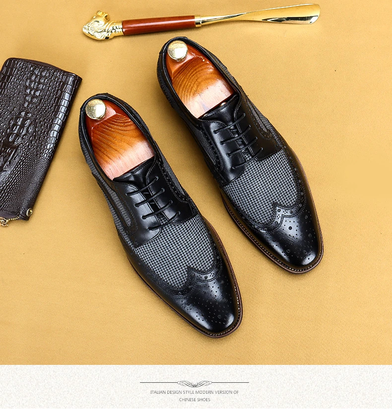 Hot sale men business leather Brock carved patchwork breathable  genuine mens dress shoes