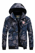 Hot sell gray and army green coats camouflage mens hooded  jacket thickened warm padded jacket mens