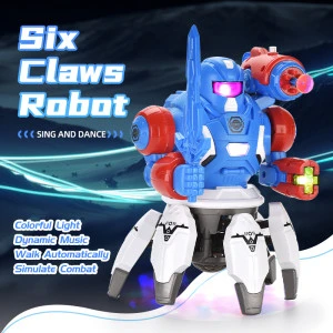 Hot Selling Popular Toy Kids Puzzle Electronic Six Claw Dancing Robot With Music And Lights Hands And Feet Can Move