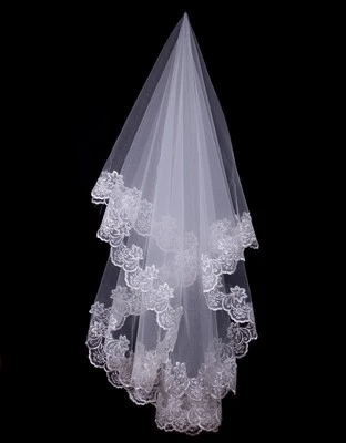Hot Wedding Accessories Short Wedding Veil White Ivory 1.5m One Layer Bridal Veil Appliques Lace Edge