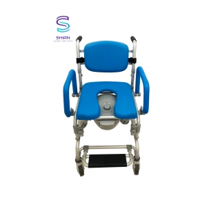 HT6129 Home Care Folding Commode Wheel Chair For Elderly, Soft Padded Chair With Seat Back