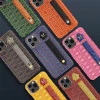 Ins hot Leather Embossed Crocodile Pattern Mobile Cell Phone Case Cover For iphone xr xs 11 12pro max With Handle Finger Strap