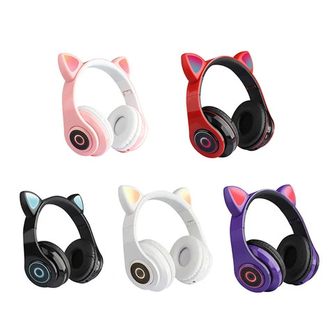 Kezan B39 Headphones Wireless BT 5.0 Headset Adjustable Stereo Sound Headphones Lovely Cat Ears Wireless Headphones