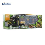 kids favorite toys Dinosaur transport car carrier truck toy with 6 mini plastic dinosaurs and 4 diecast cars carton tracks