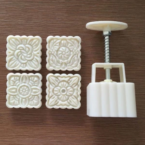 Kitchen Baking Tools Square Moon Cake Mold 4 Patterns Hand Pressure Mold Vehicle Mould Injection Plastic Household Mould ABS