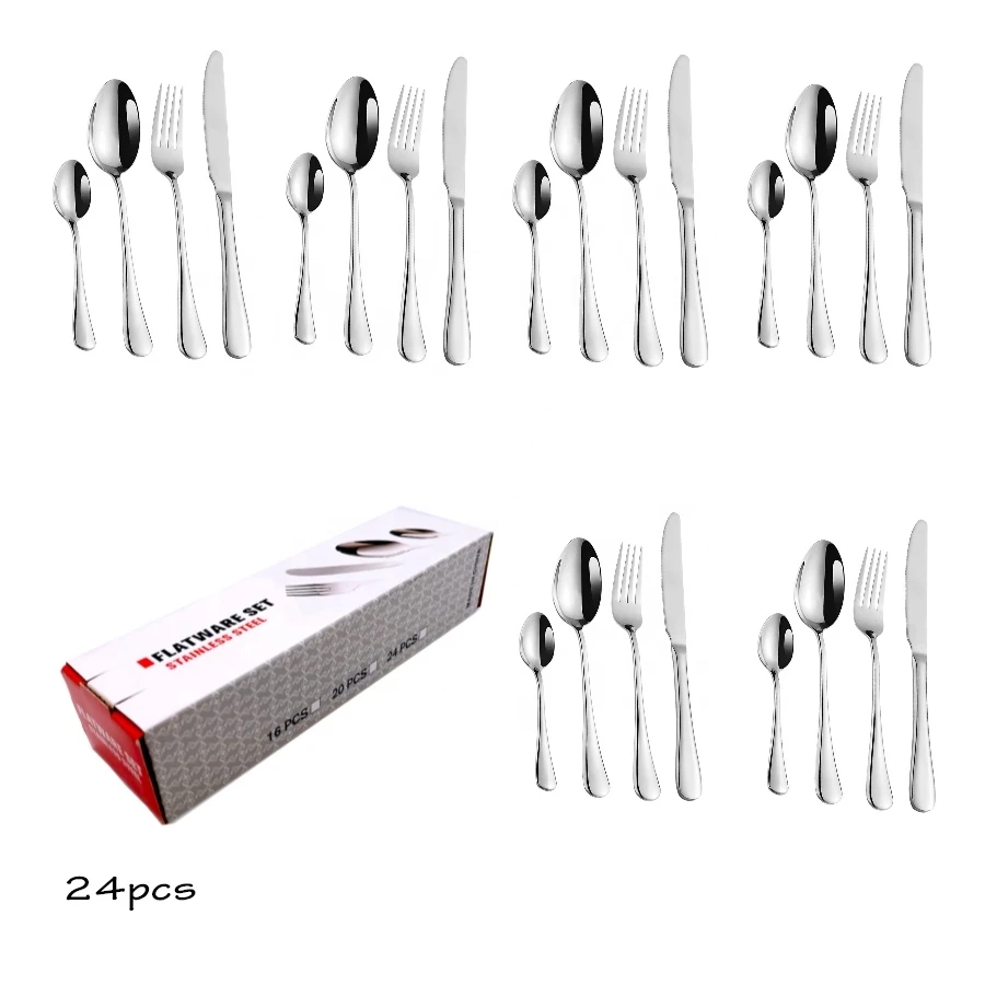 Kitchen Tableware Knife Fork Spoon Silverware Sets 24Pcs Gold cutlery Set Stainless Steel