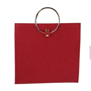 ladies bags felt handbag tote case with metal handle